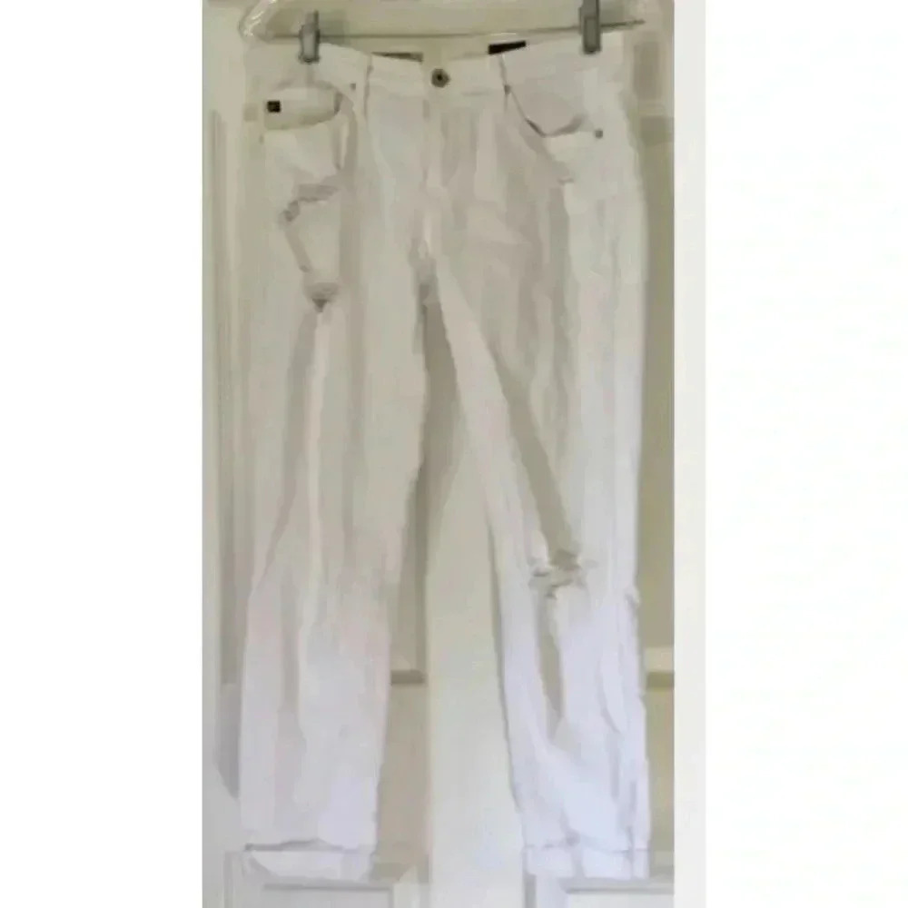 Woman AG ADRIANO GOLDSCHMIED white Distressed Stilt Roll Up Denim Jeans Sz 28?